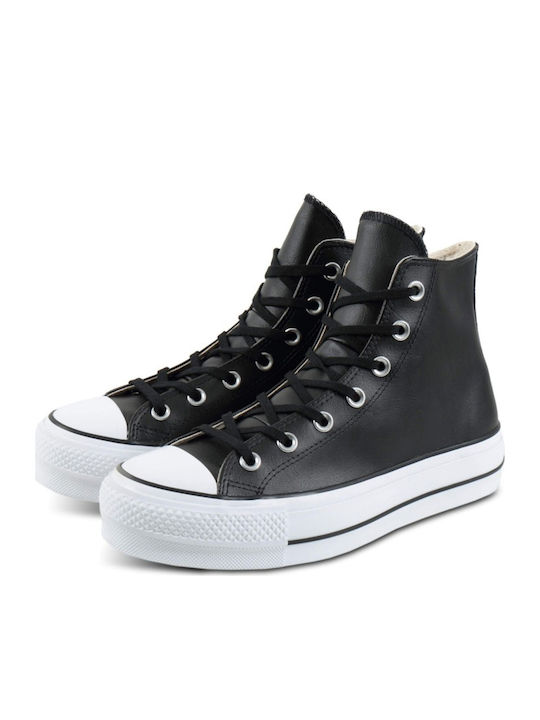 Chuck Taylor All Star Lift Leather High Top Flatforms Boots Black / White