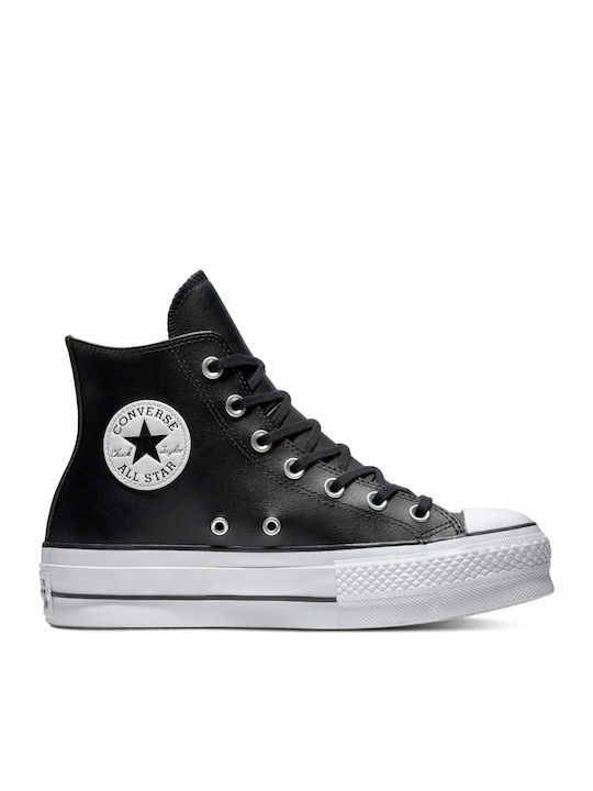 Chuck Taylor All Star Lift Leather High Top Flatforms Boots Black / White