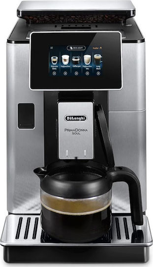 De'Longhi PrimaDonna Soul Automatic Espresso Coffee Machine 1450W Pressure 19bar for Cappuccino with Grinder and Wi-Fi Grey ECAM 610.75.MB