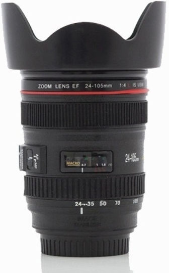 Media Wave Camera Lens Mug Metallic with Lid Black 450ml