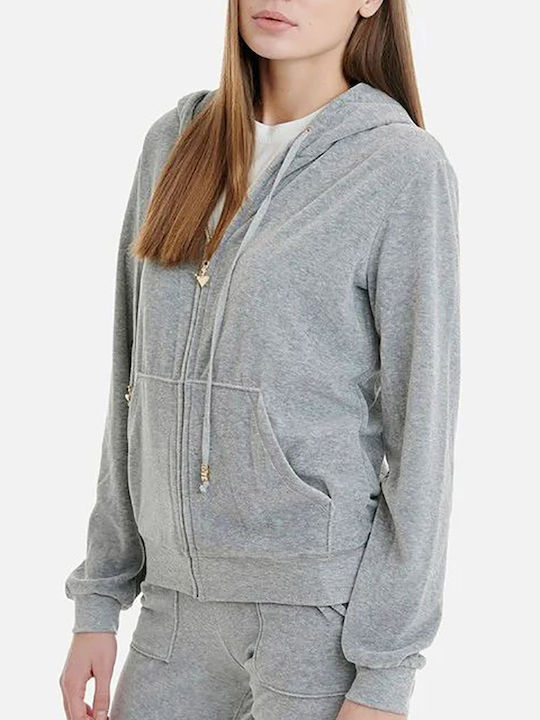 19833000 Women's Sweatshirt Jacket Velvet Hooded Gray