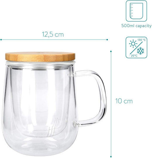 Navaris Becher Glas mit Deckel Transparent 500ml