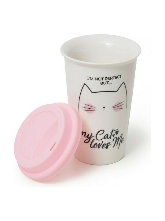 Legami Milano I'm Not Perfect But... My Cat Loves Me Tasse aus Porzellan mit Deckel Weiß 300ml 1Stück