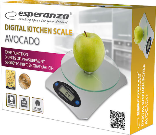 Esperanza Avocado Ψηφιακή Ζυγαριά Κουζίνας έως 5kg Ασημί