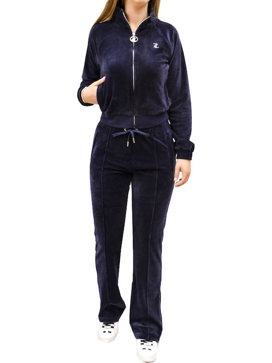 Damen Sweatshirtjacke Samt Marineblau