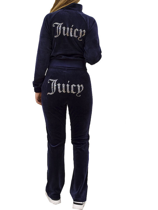 Damen Sweatshirtjacke Samt Marineblau
