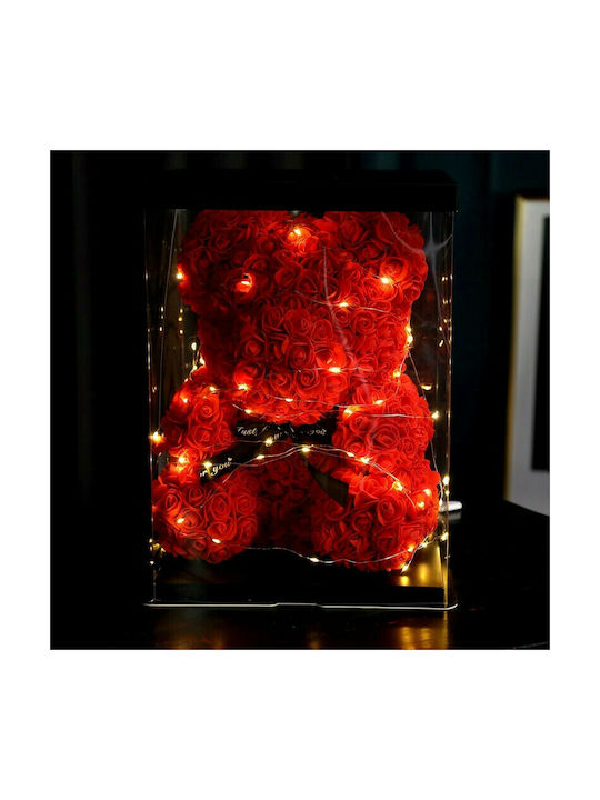 Bear of Artificial Roses Red 40cm in Box with LED