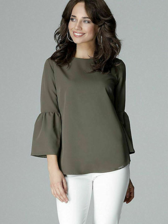 Lenitif L010 Women's Blouse with 3/4 Sleeve Olive