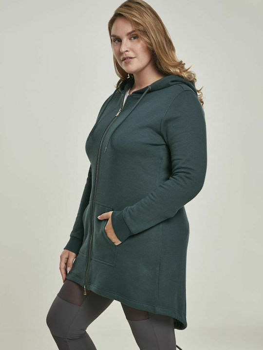 Long Women's Sweatshirt Jacket Hooded Green