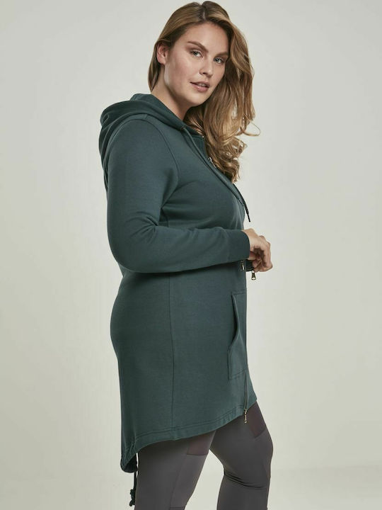 Long Women's Sweatshirt Jacket Hooded Green