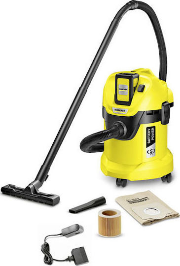Karcher Vacuum WD 3 Battery Set Rechargeable Vacuum Wet / Dry with Plastic Bin 17lt