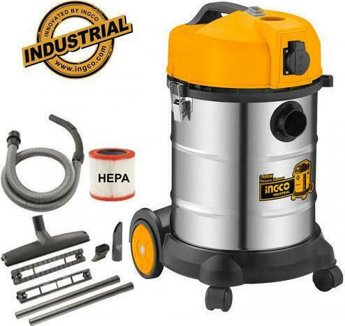 Ingco Staubsauger Flüssigkeiten / Feststoffe 1400W mit Kunststoff Behälter 30Es