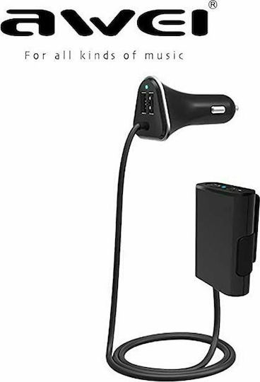 Awei C-400 Φορτιστής Αυτοκινήτου 9.4A με Θύρες: 4xUSB Μαύρο Χρώμα