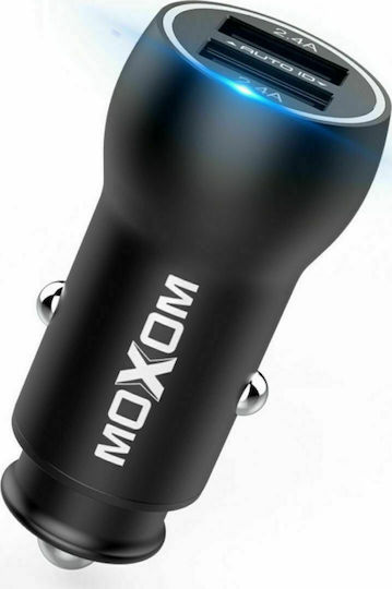Moxom MX-VC04 Car Charger 2.4A Fast Charging with Ports: 2xUSB with Cable Micro-USB Black Color