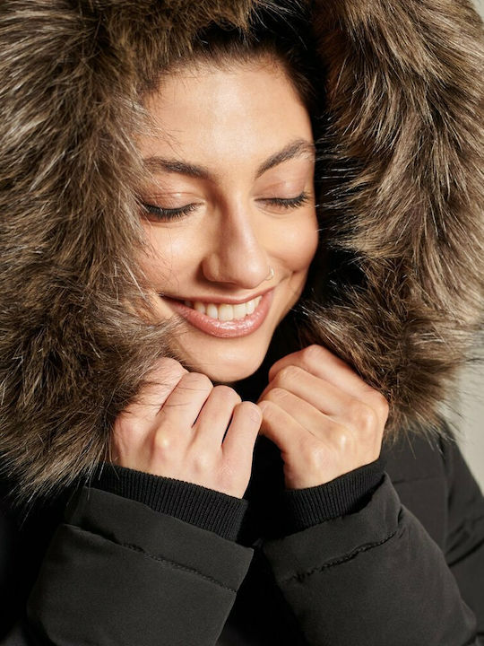 Everest Women's Short Puffer Jacket for Winter with Hood Black