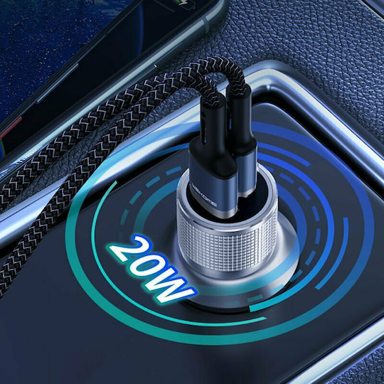 WK Auto-Ladegerät 20W Schnellladen mit Anschlüssen 1xUSB 1xType-C Silber Farbe