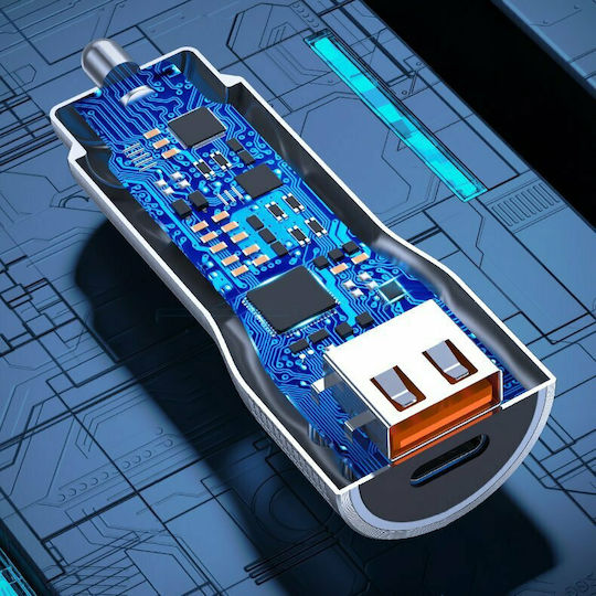 WK Auto-Ladegerät 20W Schnellladen mit Anschlüssen 1xUSB 1xType-C Silber Farbe