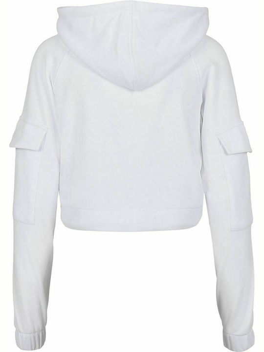Hanorace Dama Cropped Cu Glugă Alb