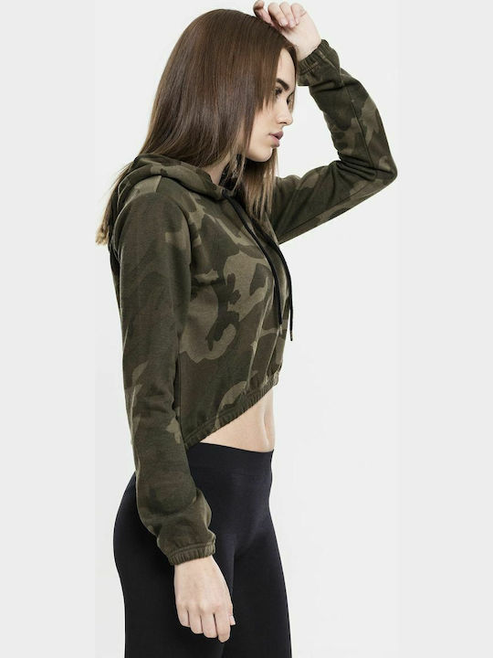 Cropped Women's Sweatshirt Hooded Khaki