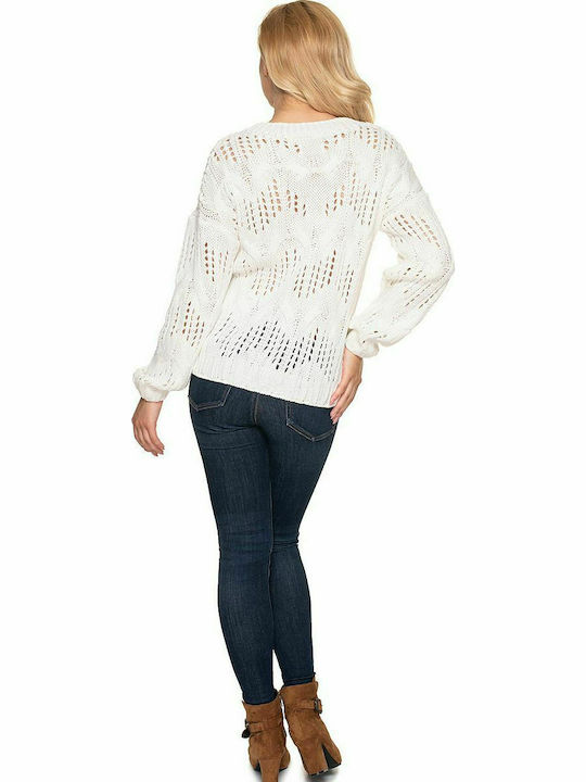 PeeKaBoo 30076 Women's Long Sleeve Sweater with V Neckline Cream 156918