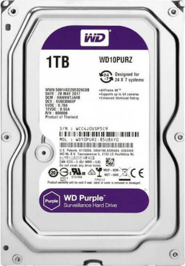 Western Digital Purple 1TB HDD Hard Drive 3.5" SATA III 5400rpm with 64MB Cache for Recorder WD10PURZ
