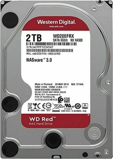 Western Digital Red 2TB HDD Σκληρός Δίσκος 3.5" SATA III 5400rpm με 256MB Cache για NAS WD20EFAX