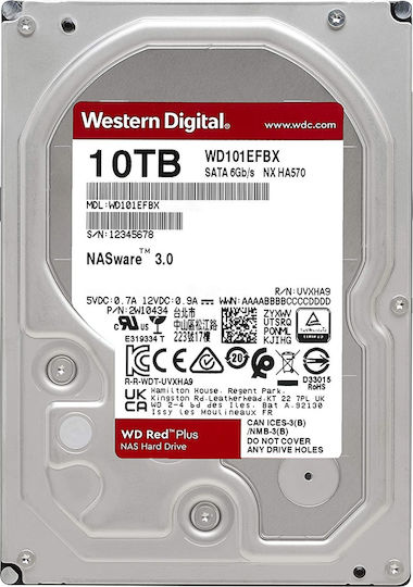 Western Digital Red Plus 10TB HDD Hard Drive 3.5" SATA III 7200rpm with 256MB Cache for NAS WD101EFBX