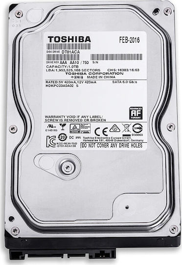 Toshiba DT01 1TB HDD Σκληρός Δίσκος 3.5" SATA III 7200rpm με 32MB Cache για Desktop DT01ACA100