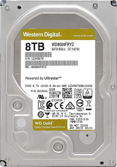 Western Digital Gold 8TB HDD Hard Drive 3.5" SATA III 7200rpm with 256MB Cache for NAS / Server WD8004FRYZ
