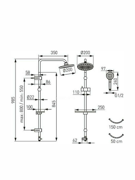Ferro Rondo LUX Duschsäule Ohne Batterie 98,5cm Schwarze