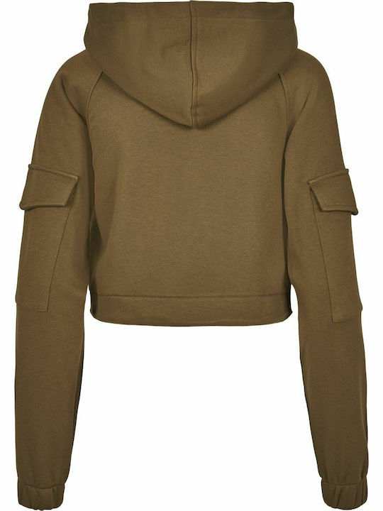 Cropped Women's Sweatshirt Hooded Khaki