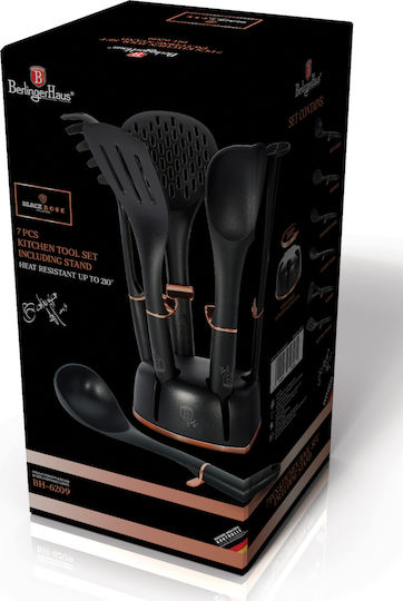 Berlinger Haus Silicone Cooking Utensil Set with Base Black Black Rose Collection 7pcs