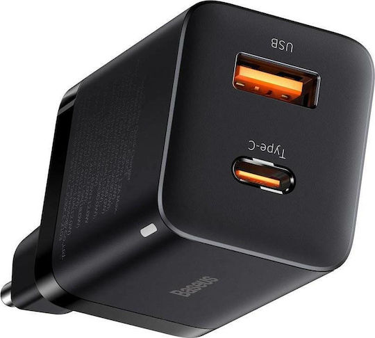 Baseus Φορτιστής Χωρίς Καλώδιο με Θύρα USB-A και Θύρα USB-C 30W Power Delivery Μαύρος (Super Si Pro)