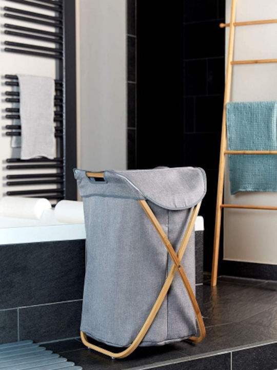 Wenko Bahari Laundry Basket Bamboo 79L with Cap 40x46x68cm Gray