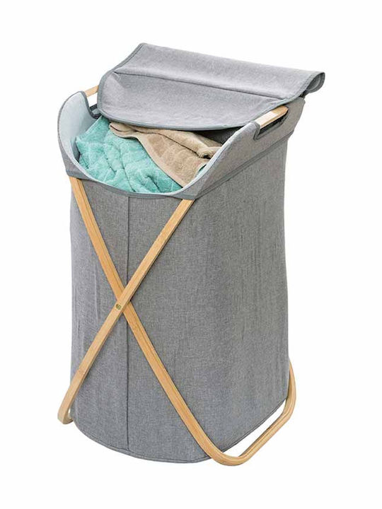 Wenko Bahari Laundry Basket Bamboo 79L with Cap 40x46x68cm Gray