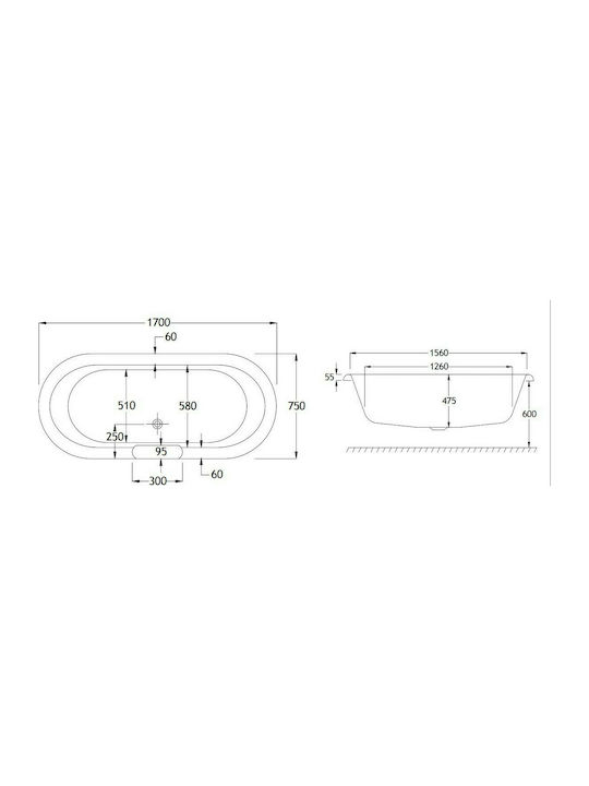 Carron Bathrooms Ascoli Freistehende Badewanne Acryl 170x75cm
