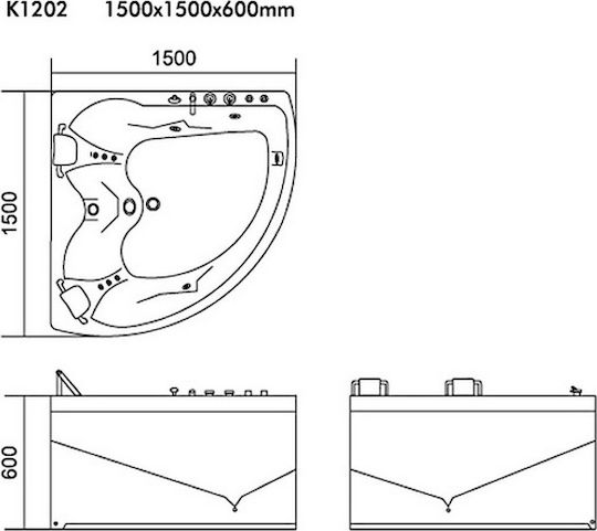 Karag Lusticia Acrylic Corner Bathtub with Hydromassage 150x150cm