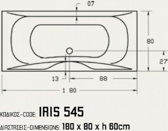 Sanitec Iris Μπανιέρα Ακρυλική 180x80x60cm