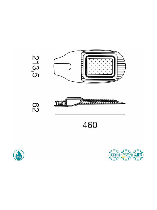 Gea Luce Khon Außenstehlampe LED Straße 50W mit Natürliches Weiß Licht IP65 Grau