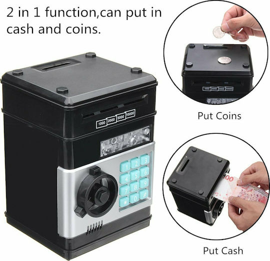 Electronic with Security Code Children's Money Box Plastic Black 13.5x12.5x19cm