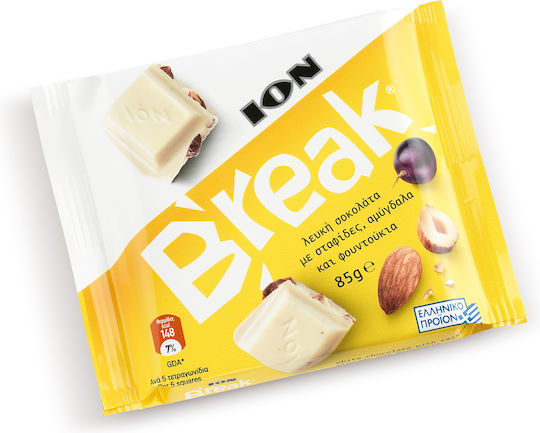 ION Break Chocolate White with Raisins, Almonds & Hazelnuts 85gr
