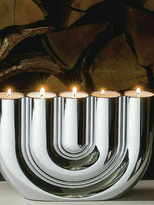 Philippi Candle Holder suitable for Tealights Metal 5 Seats Silver 22x5x15cm 1pcs