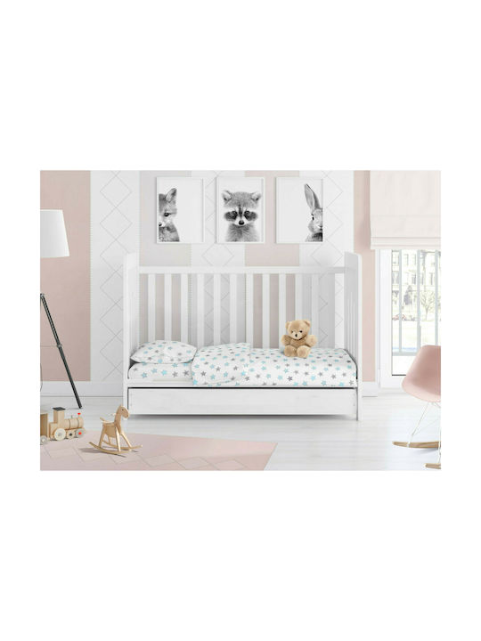 Dimcol Star Бебешки Чаршаф За Количка Памук с ластик Светлосин 70x140бр