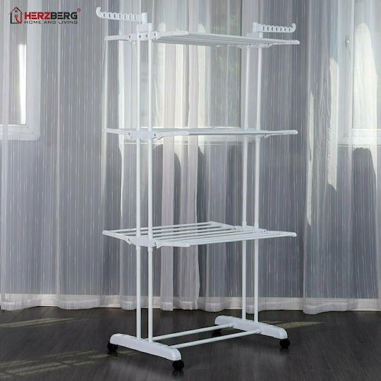 Herzberg Metallic Folding Floor Clothes Drying Rack White 126x64cm