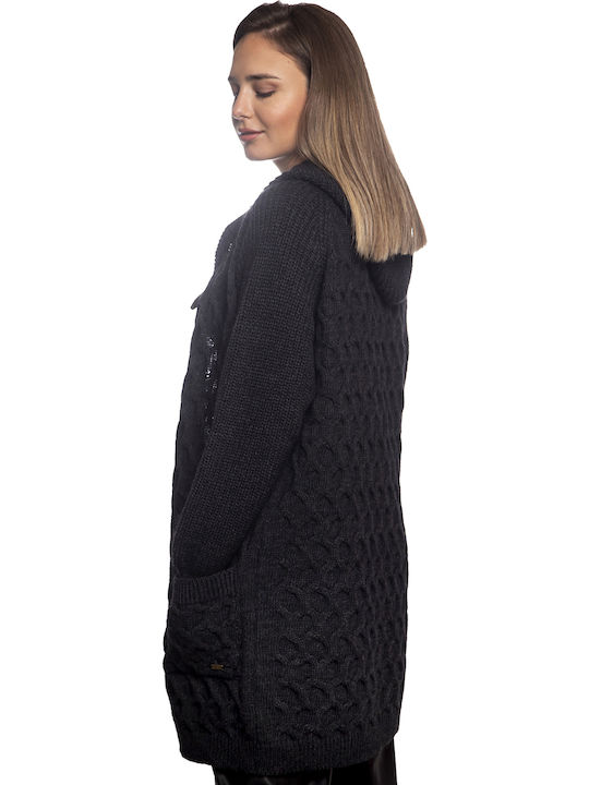 Cardigan cu glugă-05900 Gri închis