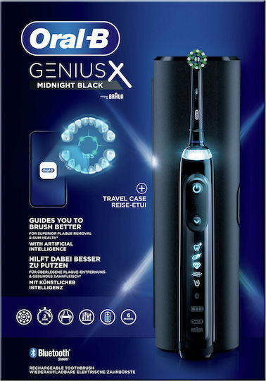 Oral-B Genius X Electric Toothbrush with Timer, Pressure Sensor, and Travel Case Midnight Black