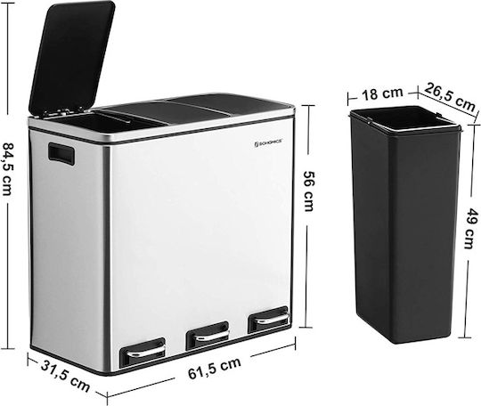 Songmics Songmics Mülleimer Mit Pedal Silber 54l