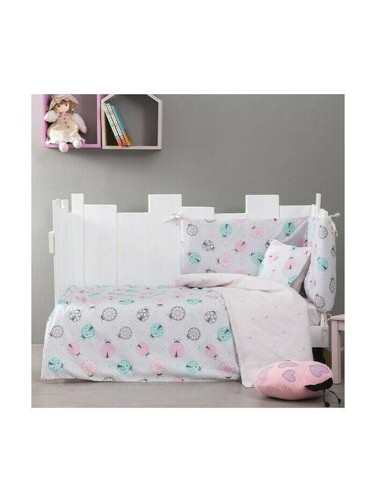 Nima Lovebug Комплект Бебешки Чаршафи За Количка Памучни Розов 120x170бр 3бр
