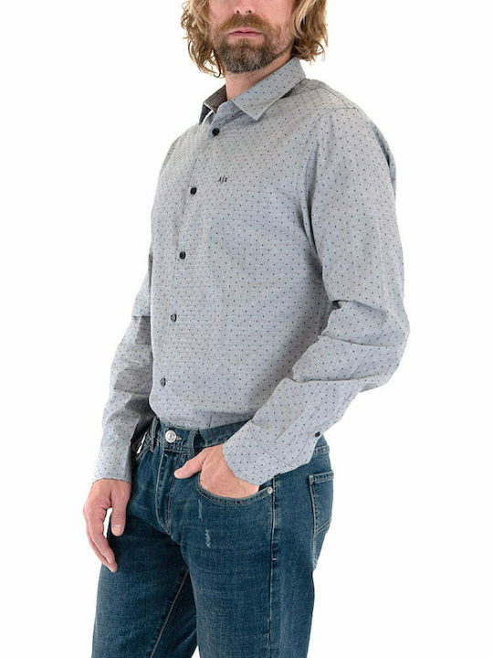 Long-sleeved Cotton Shirt Polka Dot Gray