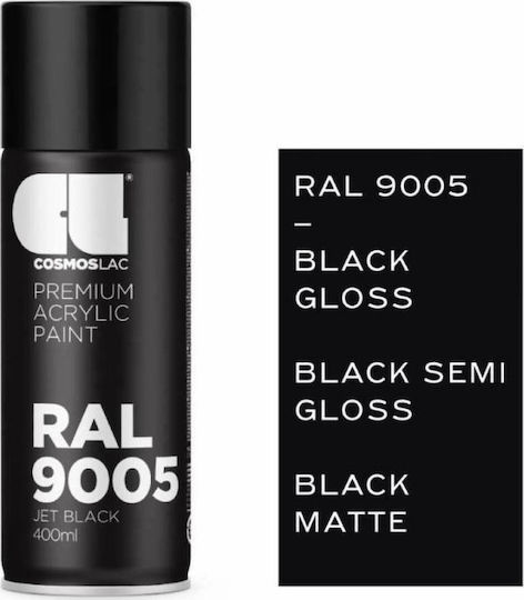 Cosmos Lac Σπρέι Βαφής Premium Acrylic με Ματ Εφέ Μαύρο RAL 9005 400ml